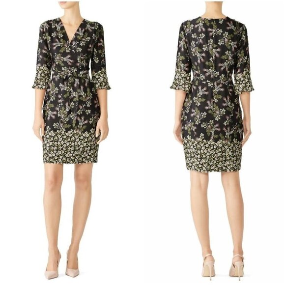 Slate & Willow  Black Floral Surplice Dress $275 - Picture 1 of 10